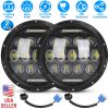 2Pcs 7In 75W Round LED Headlight 3800LM Halo Car Headlamp with DRL High Low Beam for Jeep Wrangler TJ JK CJ with H4 to H13 Adapters Plug and Play