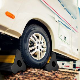 Heavy Duty Rubber Wheel Chocks Tire Chocks Wheel Immobilizers with Nylon Rope Yellow Reflective Stripes for RVs Trucks Trailers Small Airplanes