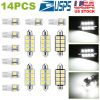 14Pcs T10 41mm Festoon LED Light Bulb Interior Dome Map LED Lights License Plate Trunk Side Positioning Lights 6000K White