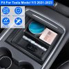 Center Console Organizer Tray Fit For 2021 2022 2023 Tesla Model 3 Model Y Armrest Drawer Storage Box with 2Pcs Silicone Pads