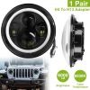 2 X 7" 6000LM Round LED Headlight Halo Angel Eyes for Jeep Wrangler TJ JK CJ w/H4 to H13 Adapter Plug and Play