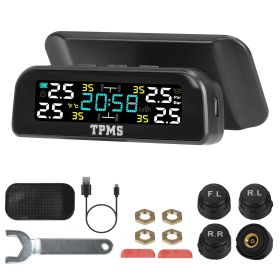 Wireless Solar Car Tire Pressure Monitoring System Auto Tire Pressure Monitor with External Sensors Temperature Alarm for Car SUV Sedan RV